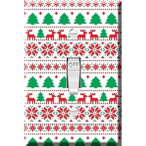 Christmas Fair Isle Toggle Light Switch Cover - Reindeer Snowflake Holiday Decor